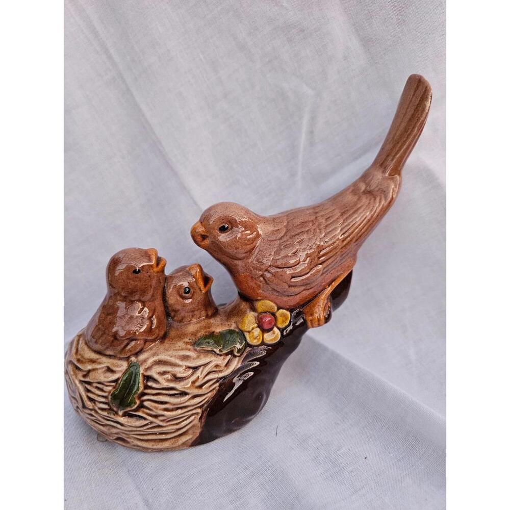 Vintage Porcelain Bird & Nest Figurine - 6" Tall